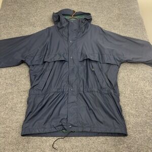 Vintage LL Bean Rain Jacket Mens L Blue Nylon Hooded Gorpcore Outdoors